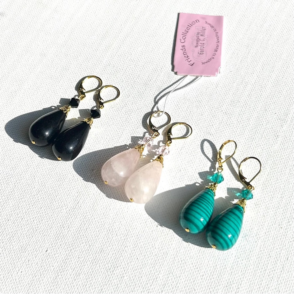 Garold C Miller Natural Stone and Glass Drop Earrings